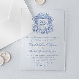 Elegant Blue Vintag Monogram Wappen Wedding Acryleinladungen