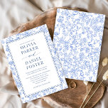 Elegant Blue Vintage French Floral Toile Einladung<br><div class="desc">Invite guests to your celebration with this elegant blue vintage French floral toile invitation, inspired by timeless French countryside artistry. The intricate toile pattern in soft blue tones evokes antique textiles and Parisian romance, while the clean, minimalist typography keeps the design feeling refined and modern. Perfect for weddings, bridal showers,...</div>