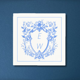 Elegant Blue Wappen Monogram Wedding Serviette