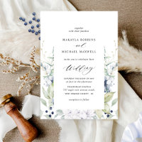 Elegant Blue Watercolor Blumen / Grüne Hochzeit