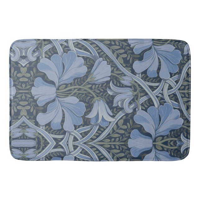 Elegant Blue Watercolor Floral Pattern Badematte (Vorderseite)