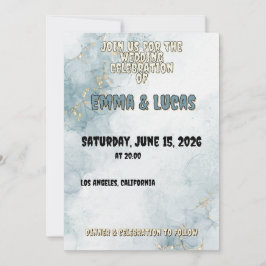 Elegant Blue Watercolor & Gold Wedding Invitation Einladung