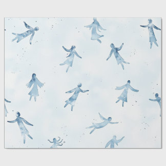 Elegant Blue Watercolor Human Silhouettes Pattern Geschenkpapier