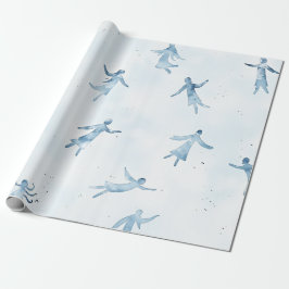 Elegant Blue Watercolor Human Silhouettes Pattern Geschenkpapier