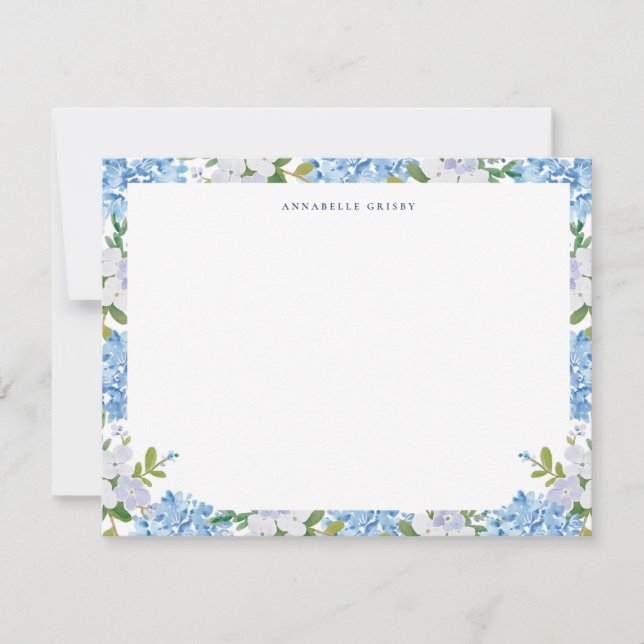 Elegant Blue Watercolor Hydrangea Personalized Mitteilungskarte (Vorderseite)