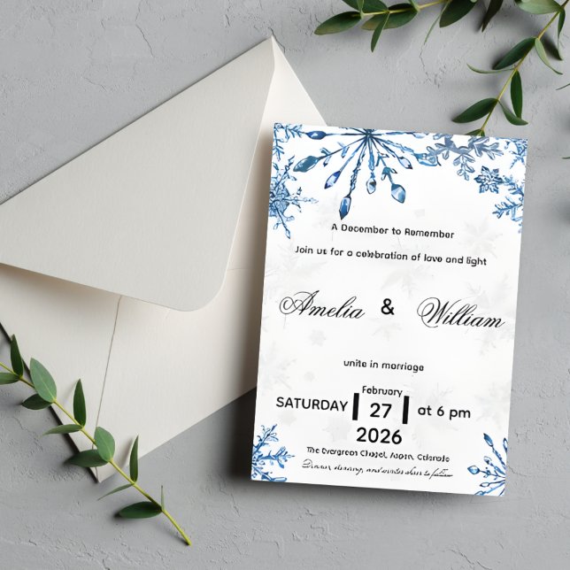 Elegant Blue Watercolor Snowflake Wedding Invite Einladung (Von Creator hochgeladen)