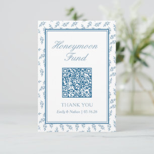 Elegant Blue Wedding Honeymoon Fund QR Code Card