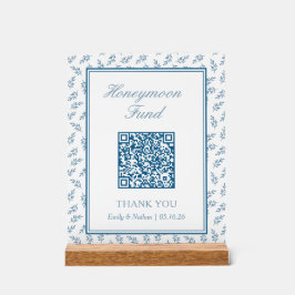 Elegant Blue Wedding Honeymoon Fund QR Code Card Acrylschild
