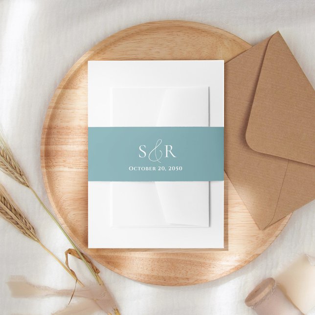 Elegant Blue Wedding Monogram Simple Einladungsbanderole (Elegant simple blue monogram invitation belly band.)