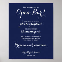 Elegant Blue Wedding Open Bar Sign 8x10