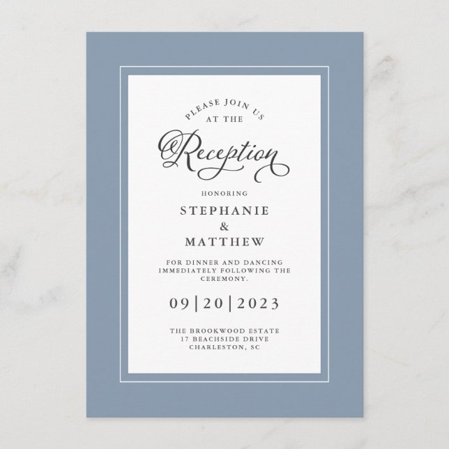 Elegant Blue Wedding Reception Chic Borders Begleitkarte (Vorderseite)