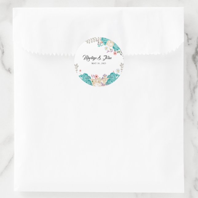 Elegant Blue White Blume Hochzeit Romantik Runder Aufkleber (Tasche)