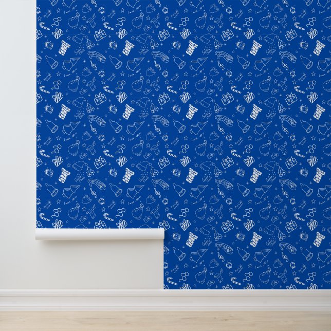 Elegant Blue White Christmas Icons Stick n Peel Tapete (Anwendung)
