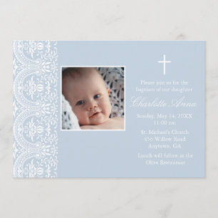 Elegant Blue & White Damask Taufen Einladung