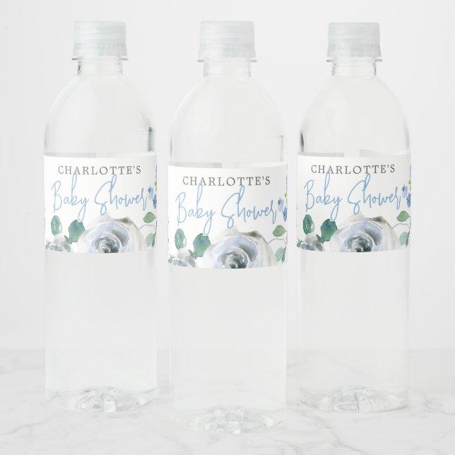 Elegant Blue White Floral Spring Boy Baby Dusche (Flaschen)