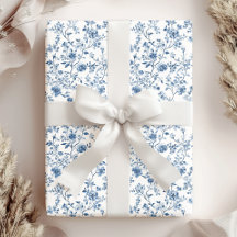Elegant Blue & White Floral Toile Botanical