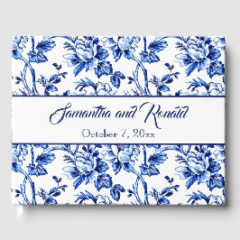 Elegant Blue White Floral Toile Hochzeit Gästebuch
