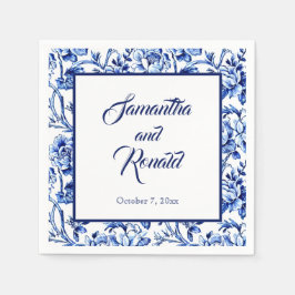 Elegant Blue White Floral Toile Hochzeit Serviette