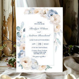 Elegant Blue White Floral Wedding Einladung