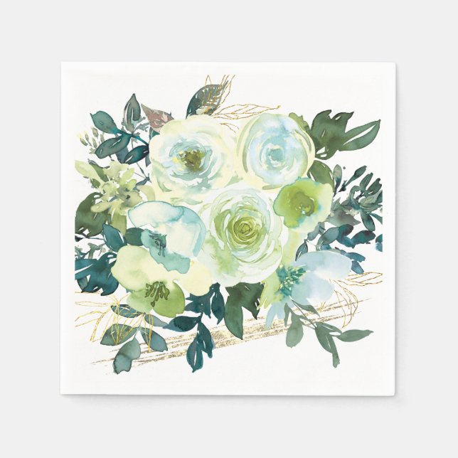 Elegant Blue White Gold Türkise Floral Wedding Serviette (Vorderseite)
