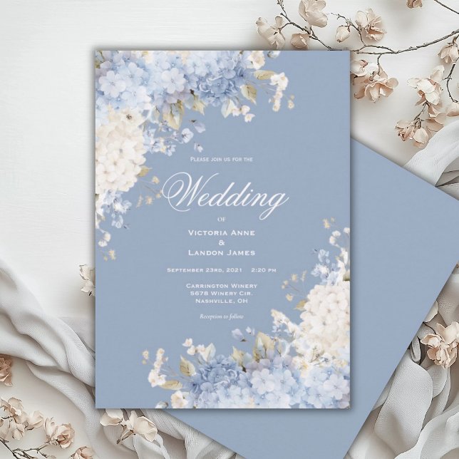 Elegant Blue White Hydrangeas Wedding Invitation (Créateur téléchargé)