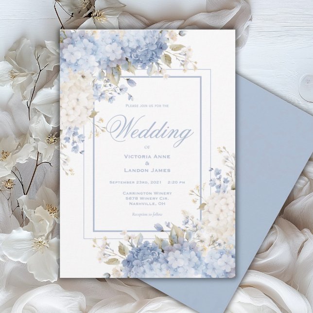 Elegant Blue & White Hydrangeas Wedding Invitation Einladung (Von Creator hochgeladen)