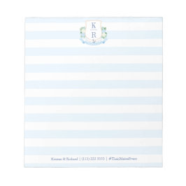 Elegant Blue White Nautical Monogram Wedding Notizblock