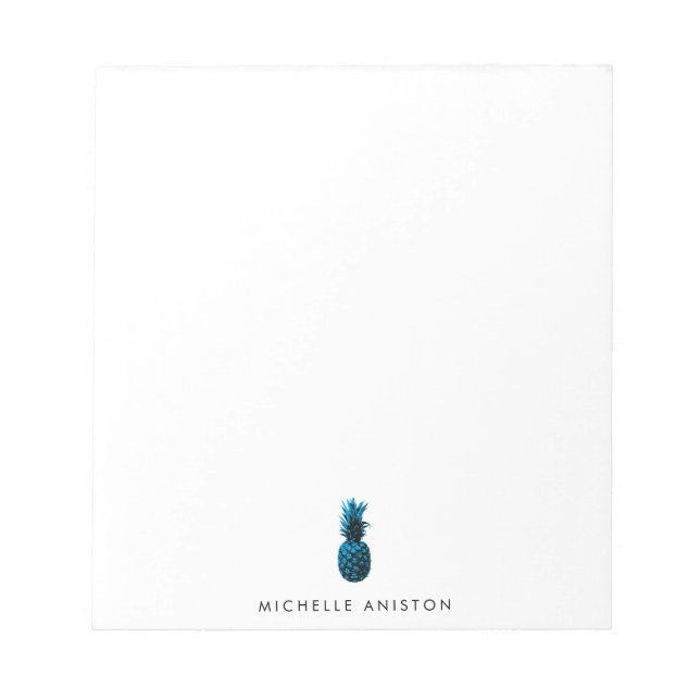 Elegant Blue White Pineapa Custom Notizblock (Vorderseite)