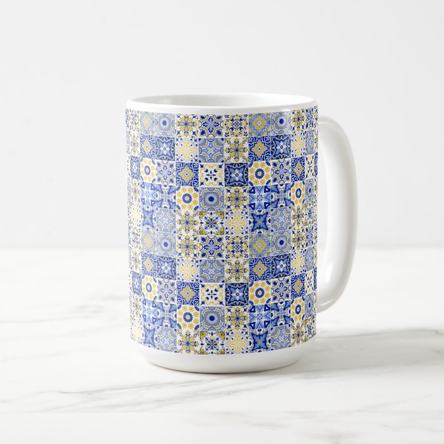 Elegant blue& white Portuguese Azulejo pattern  Kaffeetasse (VorderseiteRechts)