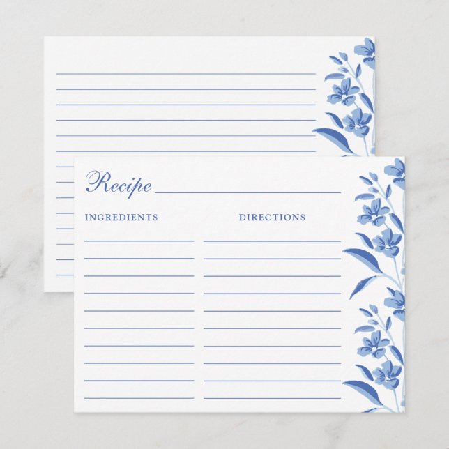 Elegant Blue & White Recipe Cards Mitteilungskarte (Vorne/Hinten)