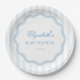 Elegant Blue White Stripes Wavy Scalloped Frame  Pappteller