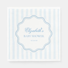 Elegant Blue White Stripes Wavy Scalloped Frame  Serviette