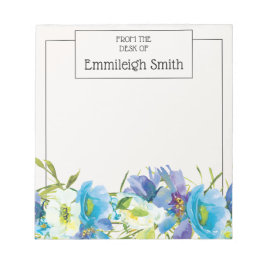 Elegant Blue White Watercolor Garden Notizblock