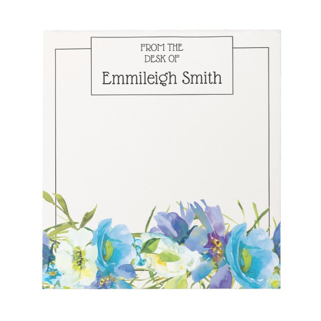 Elegant Blue White Watercolor Garden Notizblock (Vorderseite)