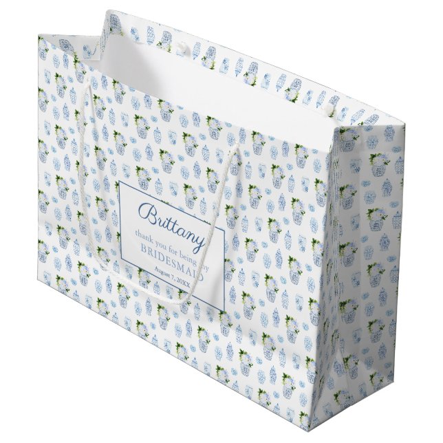 Elegant Blue & White Wedding Bridesmaiers Vielen D Große Geschenktüte (Vorderseite Schrägansicht)