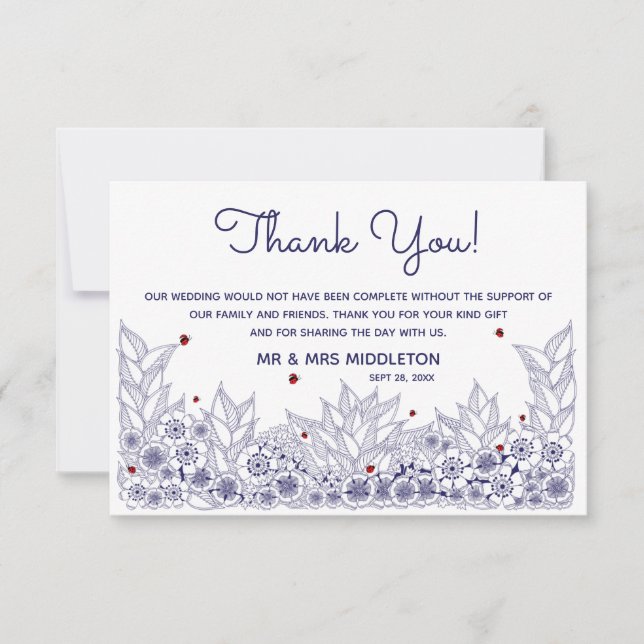 Elegant Blue White Wedding Dankeskarte (Vorderseite)