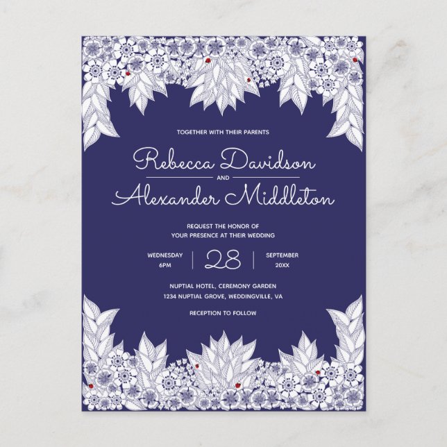 Elegant Blue White Wedding Einladungspostkarte (Vorderseite)