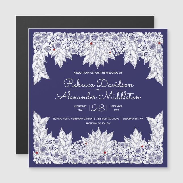 Elegant Blue White Wedding Erinnerung Magnet (Vorne/Hinten)