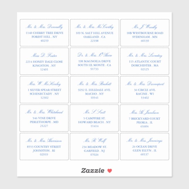 Elegant Blue & White Wedding individuelle Adresse Aufkleber (Blatt)