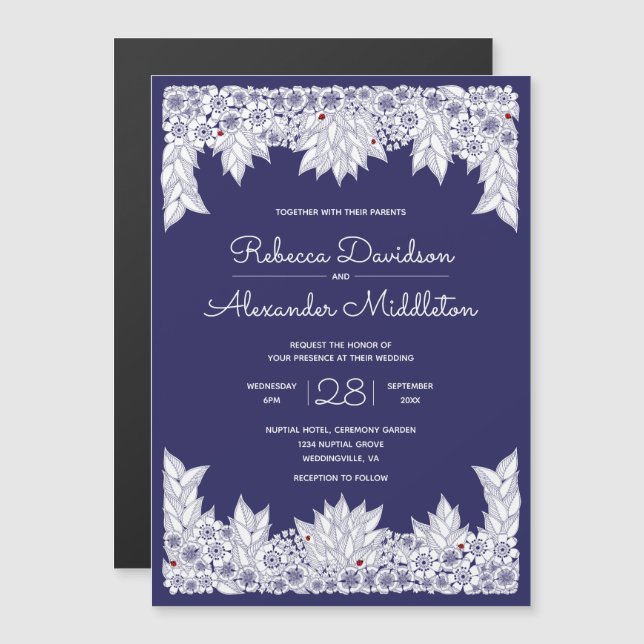 Elegant Blue White Wedding Magneteinladung (Vorne/Hinten)