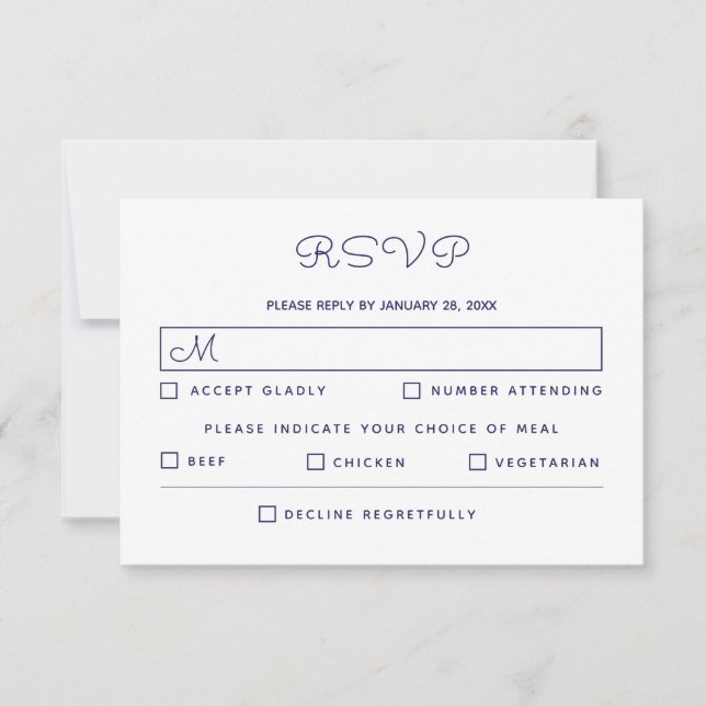 Elegant Blue White Wedding RSVP Karte (Vorderseite)