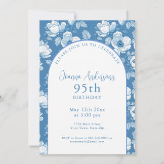 Elegant Blue Wildblume 95. Geburtstagsparty Einladung