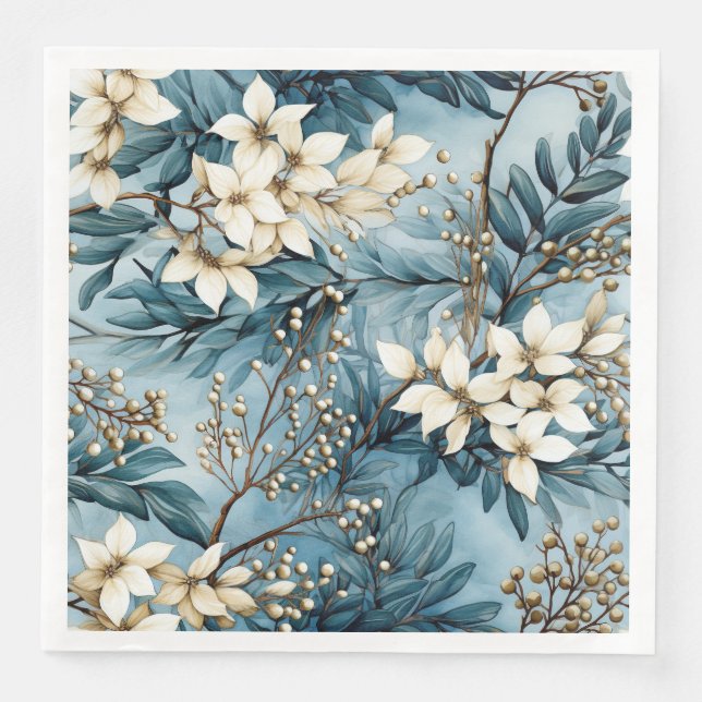 Elegant Blue Winter Christmas Florals Serviette (Vorderseite)