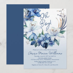 Elegant Blue Winter Floral Boy Baby Shower Einladung
