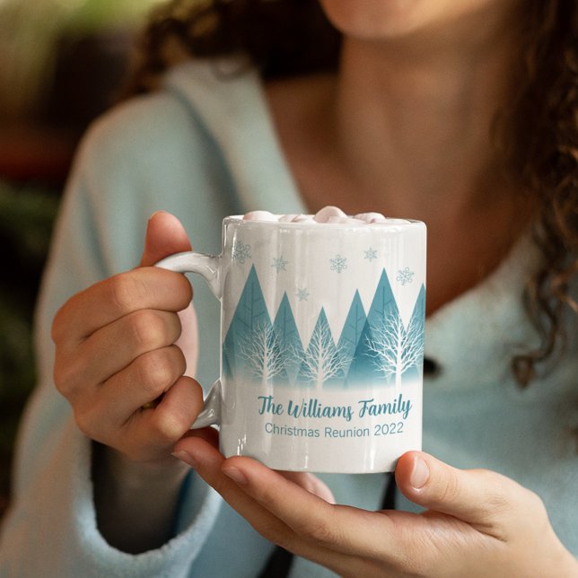 Elegant Blue Winter Trees Weihnachtsfamilie Wieder Kaffeetasse (Von Creator hochgeladen)