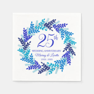 Elegant Blue Wreath 25-jähriges Party Napkins Serviette