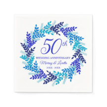 Elegant Blue Wreath 50 Jahre Party Napkins