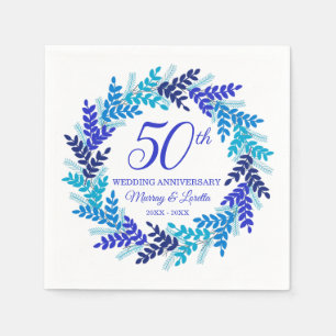 Elegant Blue Wreath 50 Jahre Party Napkins Serviette