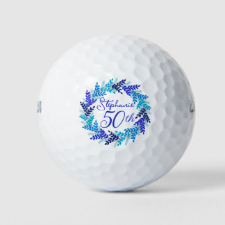 Elegant Blue Wreath 50th Birthday Golfball