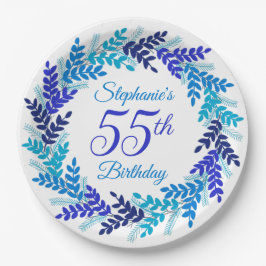 Elegant Blue Wreath 55. Geburtstag Pappteller